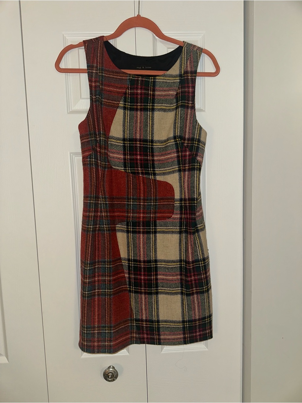rag & bone Red and Cream Plaid Sleeveless Sheath Dress